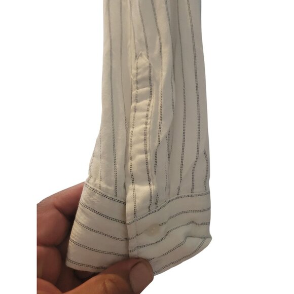 Catherine Malandrino Striped Button-Up Blouse High Collar XL officecore boardroo - Picture 3 of 8